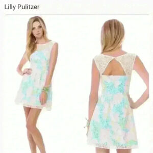 LILLY PULITZER dress Morrison White Lace Overlay Bright Floral MOJO print